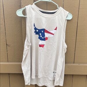 Under Armour Project Rock Women's Cream Tank with American Flag Bull Graphic